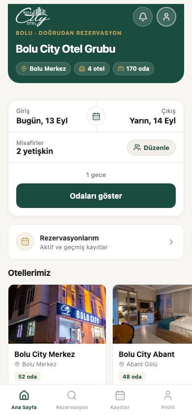 Misafirin telefonundan rezervasyon ekranı